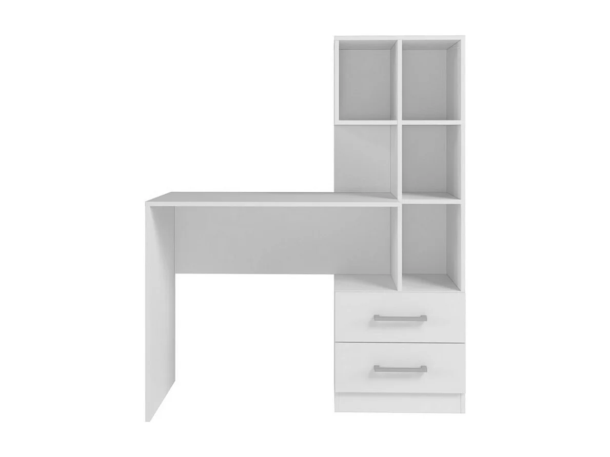 Bureau et Bibliothèque Intégrée 2 Tiroirs 6 Niches Blancs L 108.3 H 130 P 40 cm