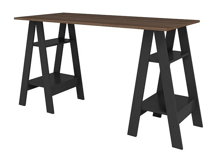 Bureau 2 Tréteaux 4 Niches Noir et Châtaignier L 135 H 75 P 60 cm