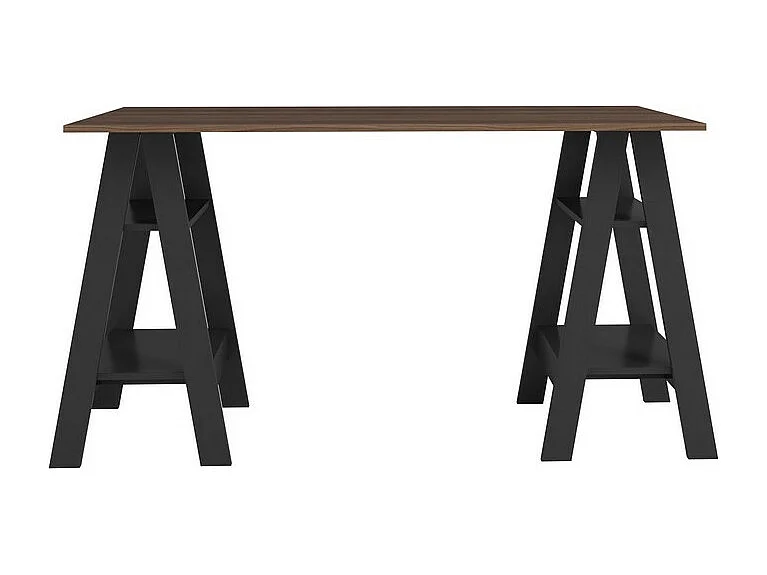 Bureau 2 Tréteaux 4 Niches Noir et Châtaignier L 135 H 75 P 60 cm