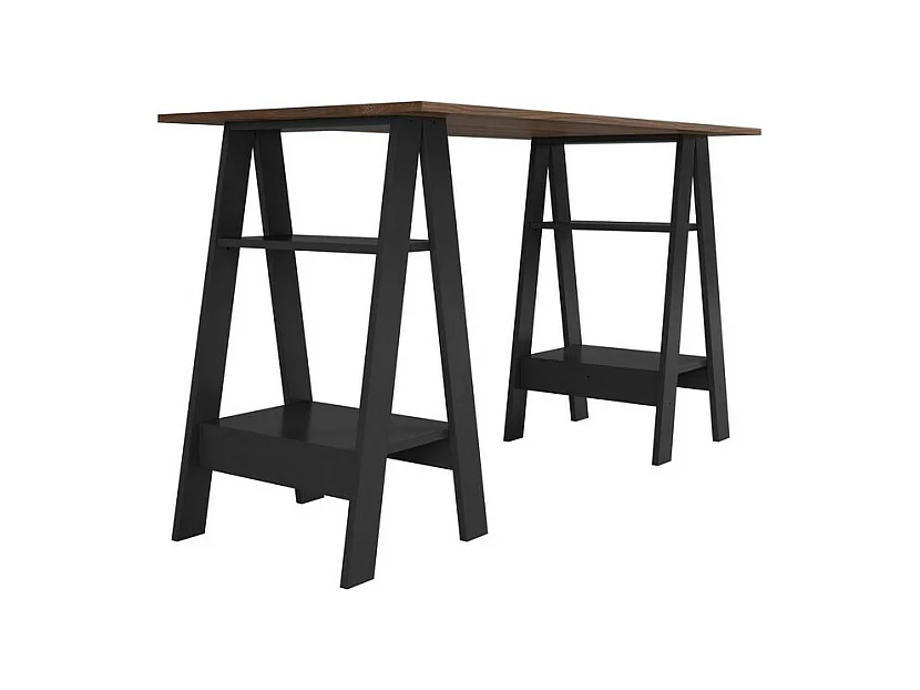 Bureau 2 Tréteaux 4 Niches Noir et Châtaignier L 135 H 75 P 60 cm