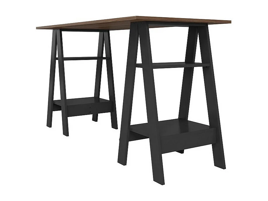 Bureau 2 Tréteaux 4 Niches Noir et Châtaignier L 135 H 75 P 60 cm