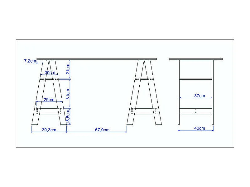 Bureau 2 Tréteaux 4 Niches Noir et Châtaignier L 135 H 75 P 60 cm