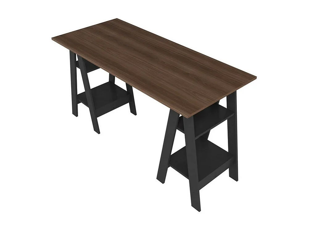 Bureau 2 Tréteaux 4 Niches Noir et Châtaignier L 135 H 75 P 60 cm