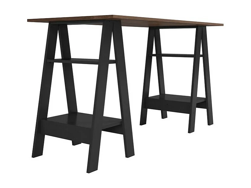 Bureau 2 Tréteaux 4 Niches Noir et Châtaignier L 135 H 75 P 60 cm