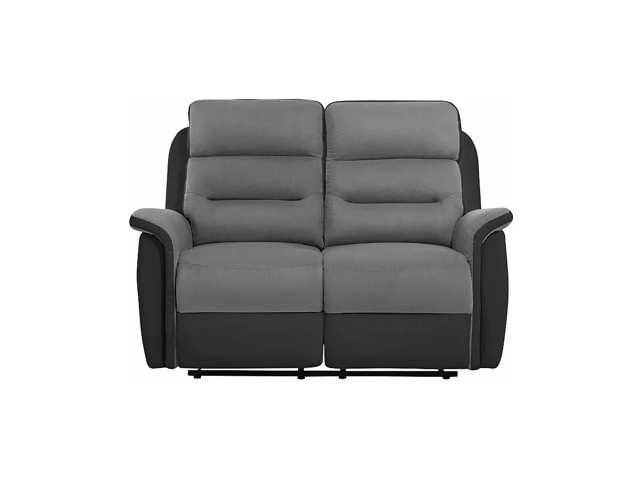 Ensemble canapé relax Léon 2 places + fauteuil manuel en microfibre et simili Gris/Noir - Loungitude
