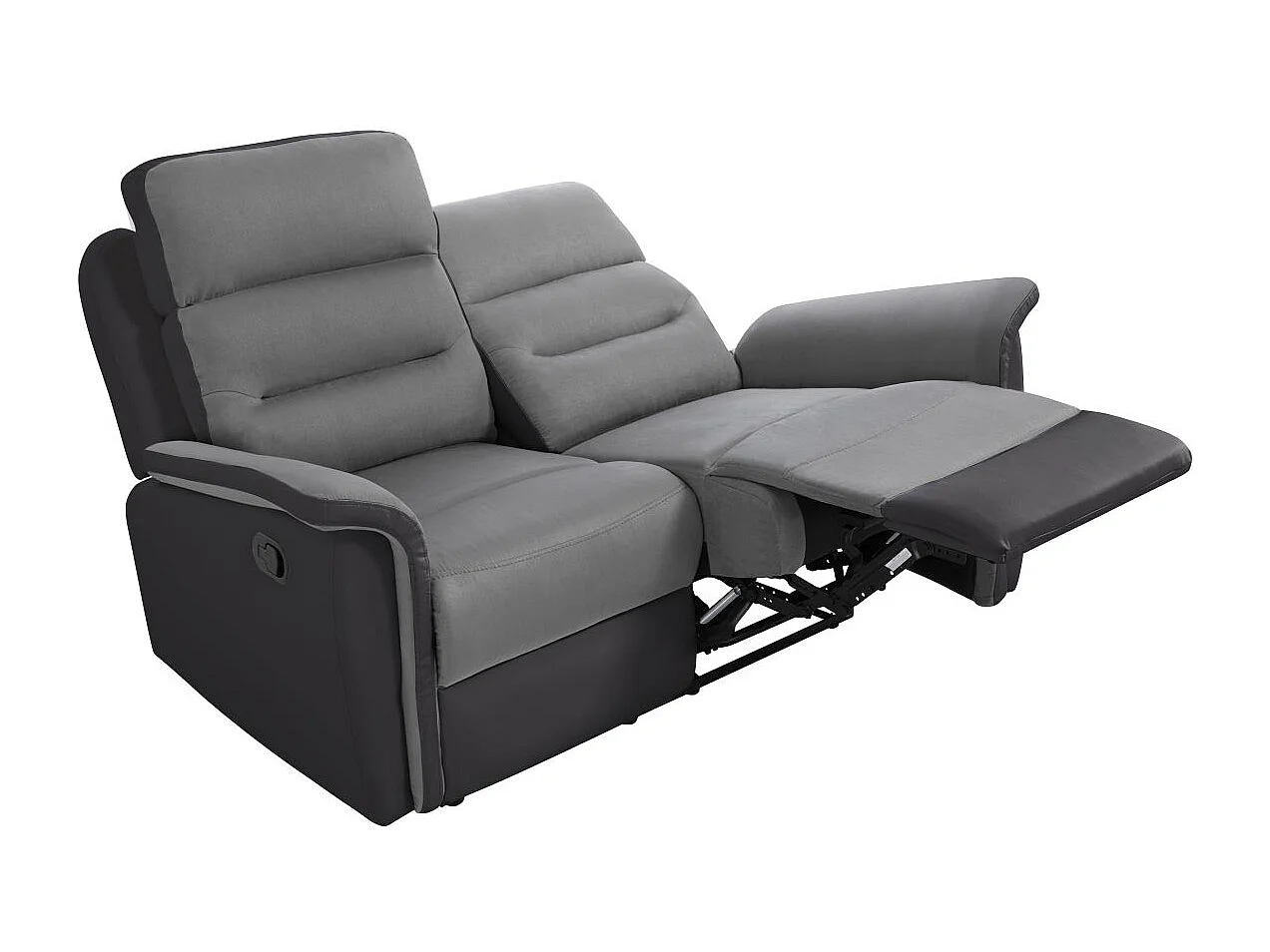 Ensemble canapé relax Léon 2 places + fauteuil manuel en microfibre et simili Gris/Noir - Loungitude
