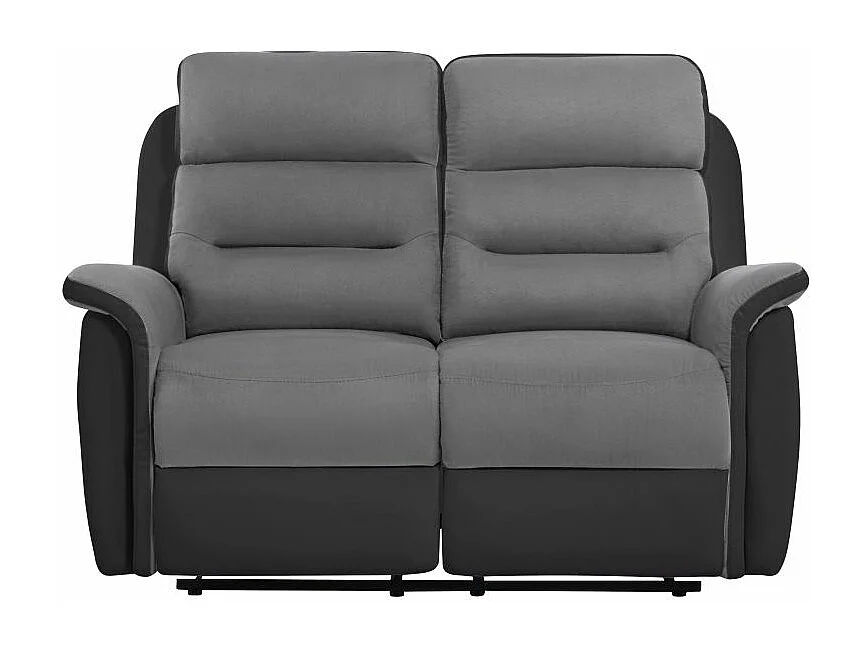 Ensemble canapé relax Léon 2 places + fauteuil manuel en microfibre et simili Gris/Noir - Loungitude