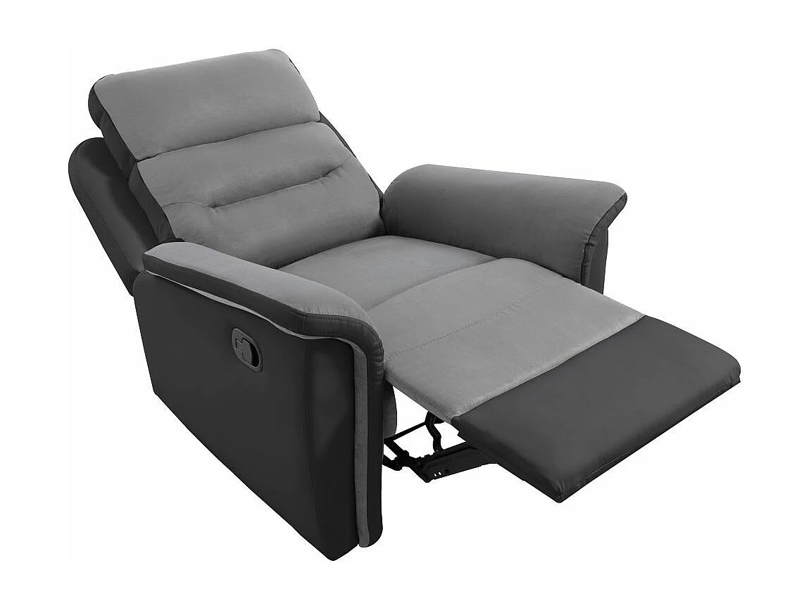 Ensemble canapé relax Léon 2 places + fauteuil manuel en microfibre et simili Gris/Noir - Loungitude