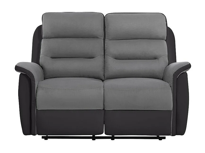 Ensemble canapé relax Léon 2 places + fauteuil manuel en microfibre et simili Gris/Noir - Loungitude
