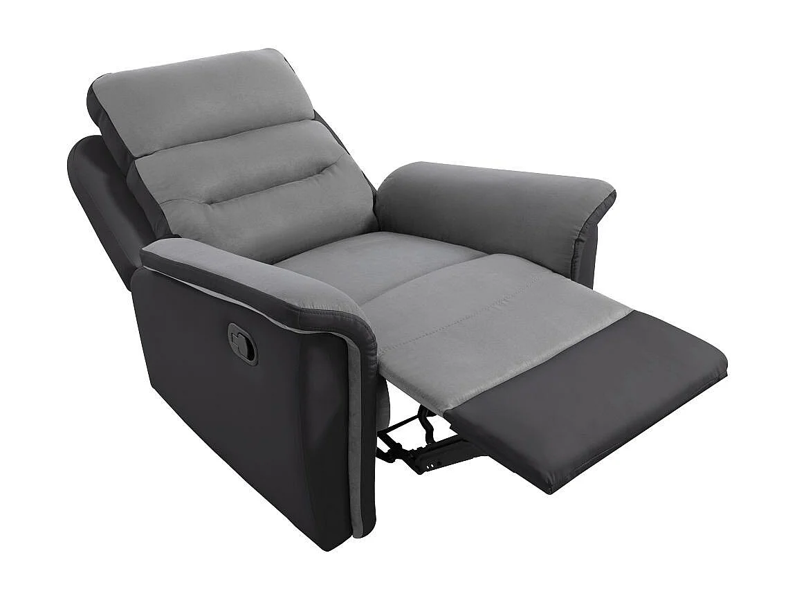 Ensemble canapé relax Léon 2 places + fauteuil manuel en microfibre et simili Gris/Noir - Loungitude
