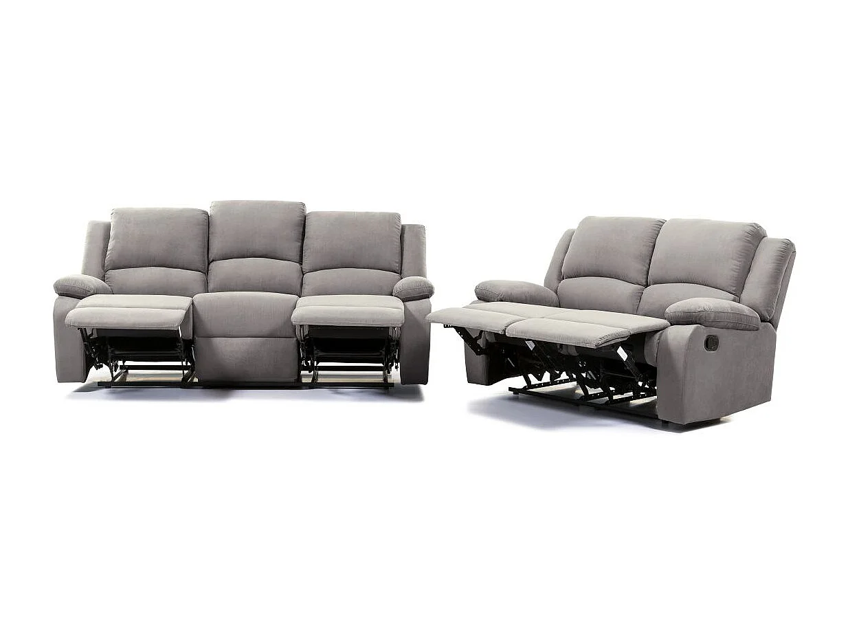 RELAXXO - Ensemble canapés relax manuels LEO 3 + 2 places en microfibre - Gris
