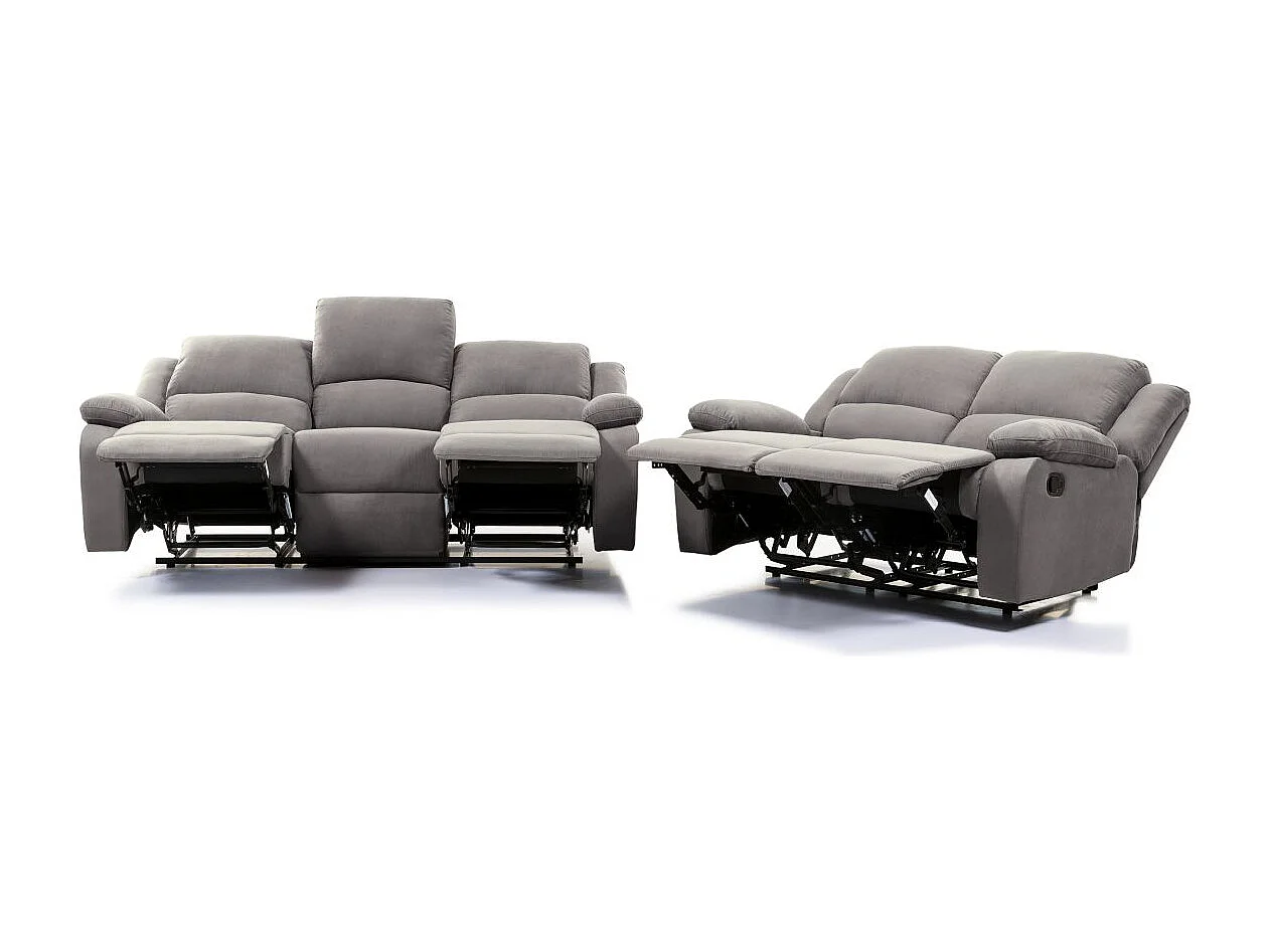 RELAXXO - Ensemble canapés relax manuels LEO 3 + 2 places en microfibre - Gris