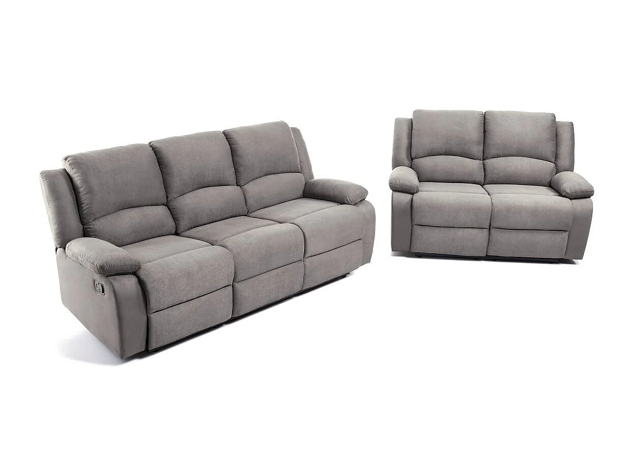 RELAXXO - Ensemble canapés relax manuels LEO 3 + 2 places en microfibre - Gris