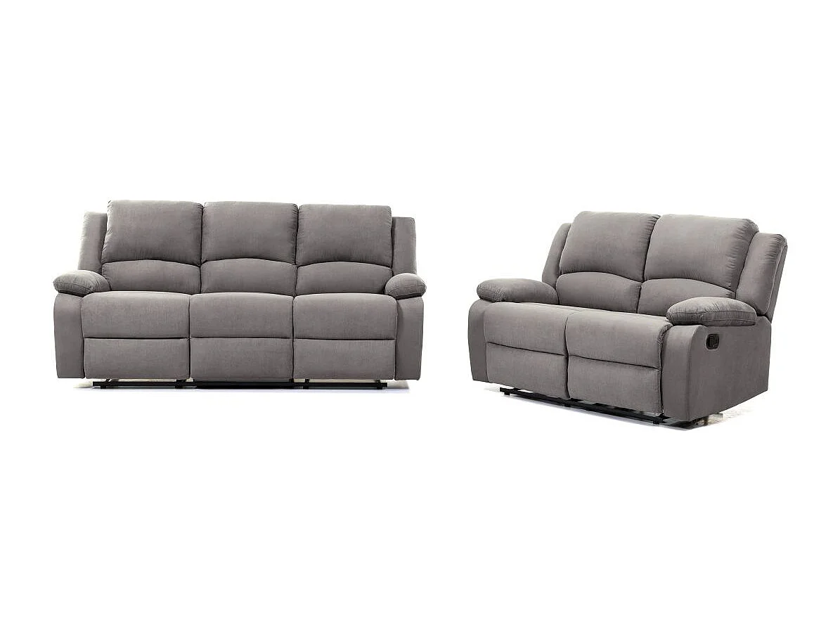 RELAXXO - Ensemble canapés relax manuels LEO 3 + 2 places en microfibre - Gris