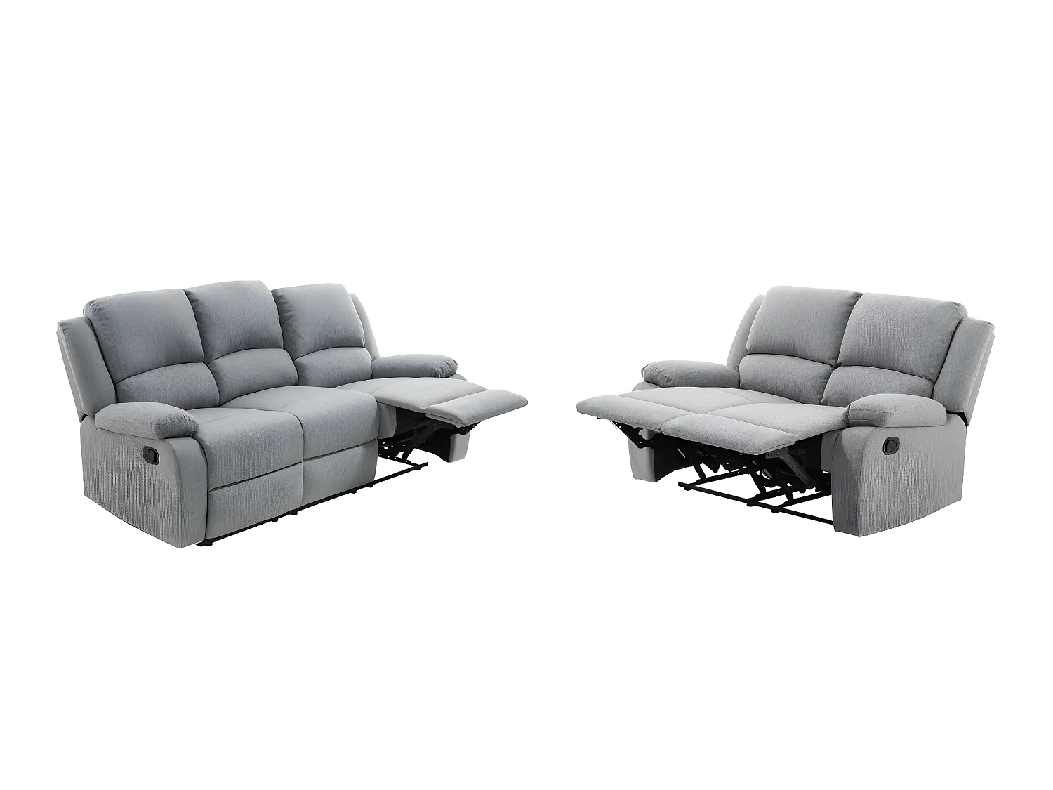 RELAXXO - Ensemble canapés relax manuels LEO 3 + 2 places en tissu - Gris clair