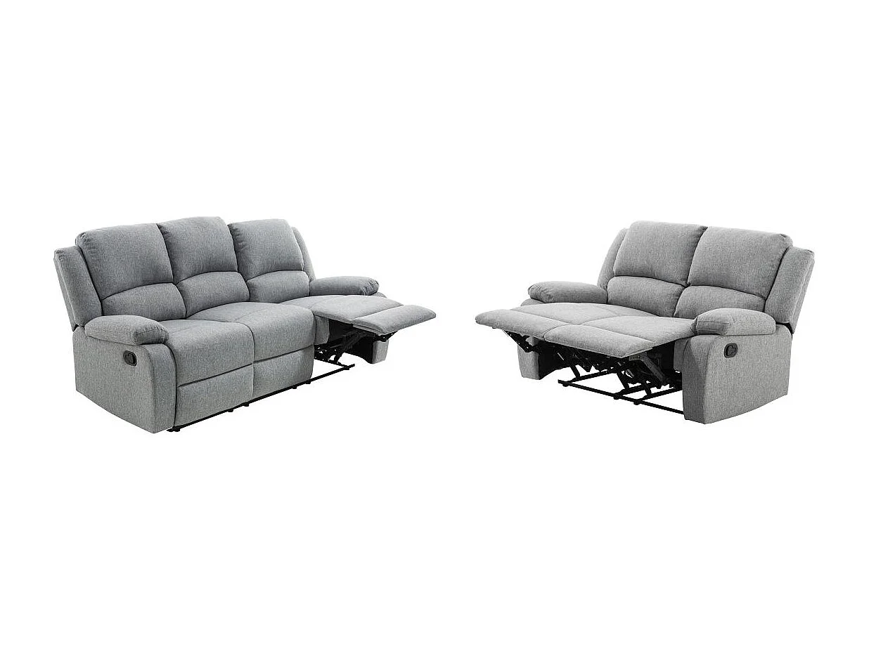 RELAXXO - Ensemble canapés relax manuels LEO 3 + 2 places en tissu - Gris clair