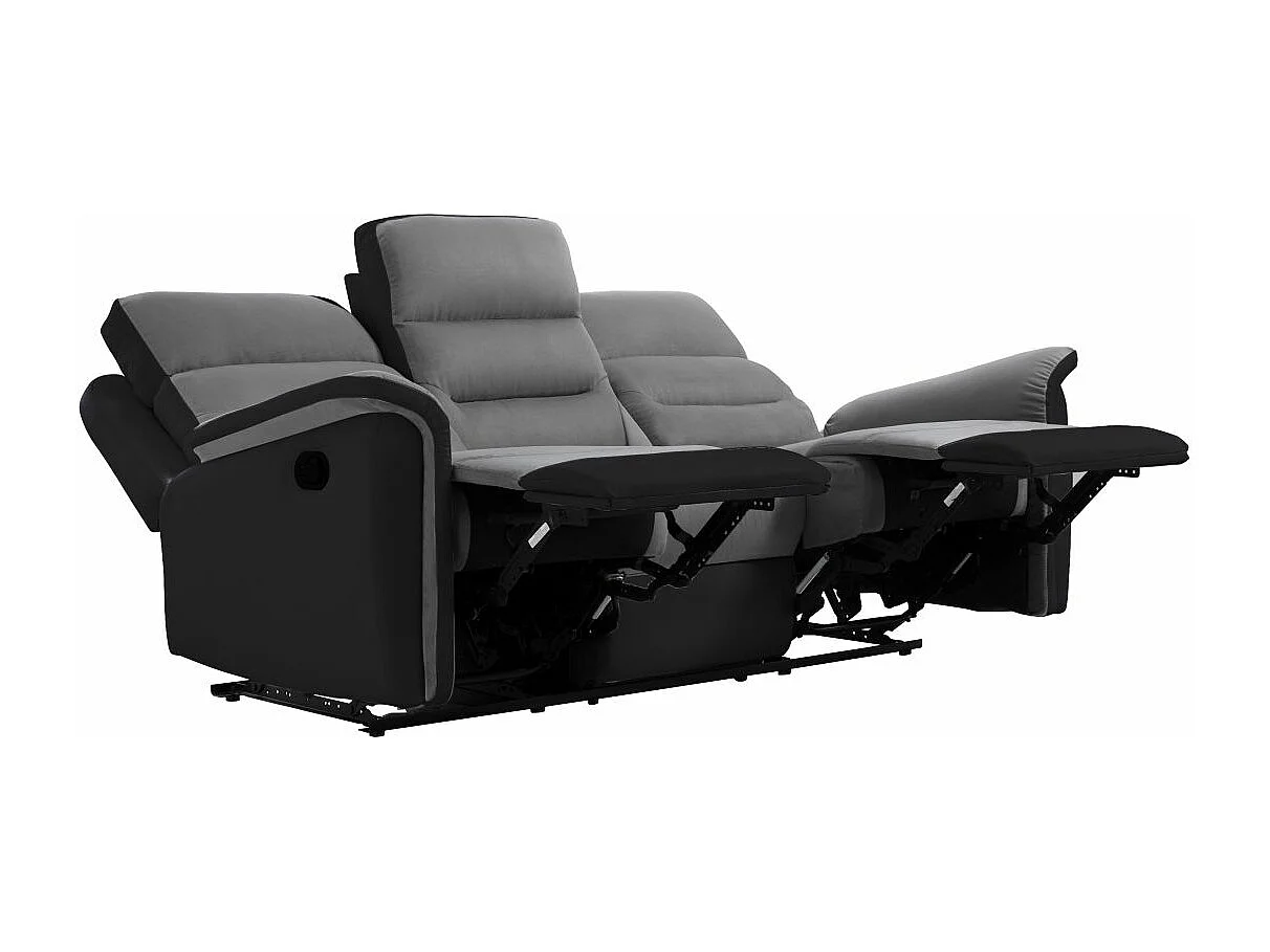 Ensemble canapé relax manuel Léon 3 places + fauteuil manuel en microfibre et simili Gris/noir - Loungitude