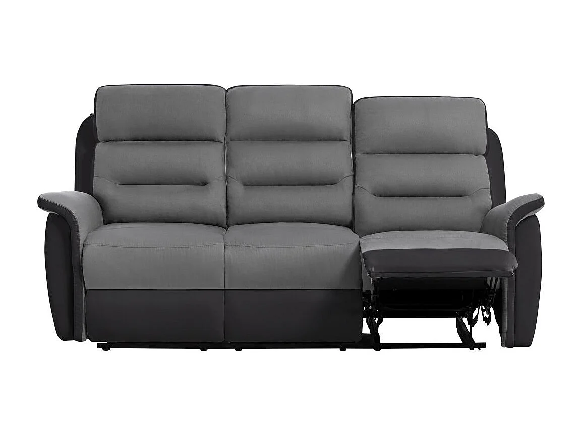 Ensemble canapé relax manuel Léon 3 places + fauteuil manuel en microfibre et simili Gris/noir - Loungitude