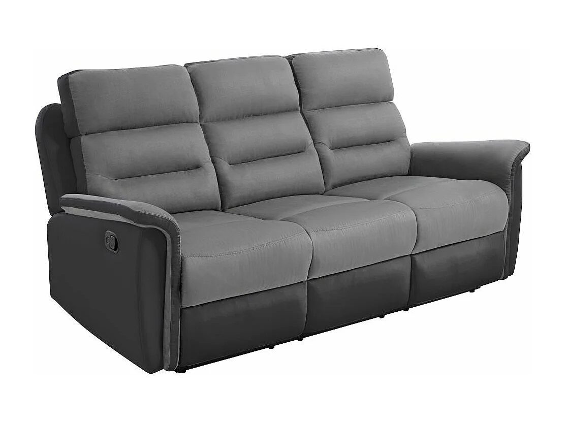 Ensemble canapé relax manuel Léon 3 places + fauteuil manuel en microfibre et simili Gris/noir - Loungitude