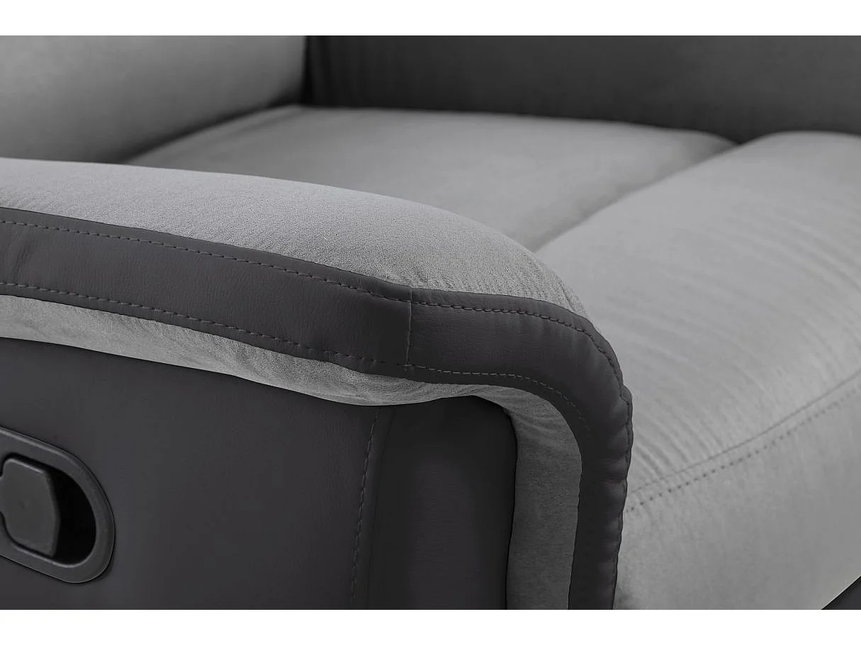 Ensemble canapé relax manuel Léon 3 places + fauteuil manuel en microfibre et simili Gris/noir - Loungitude