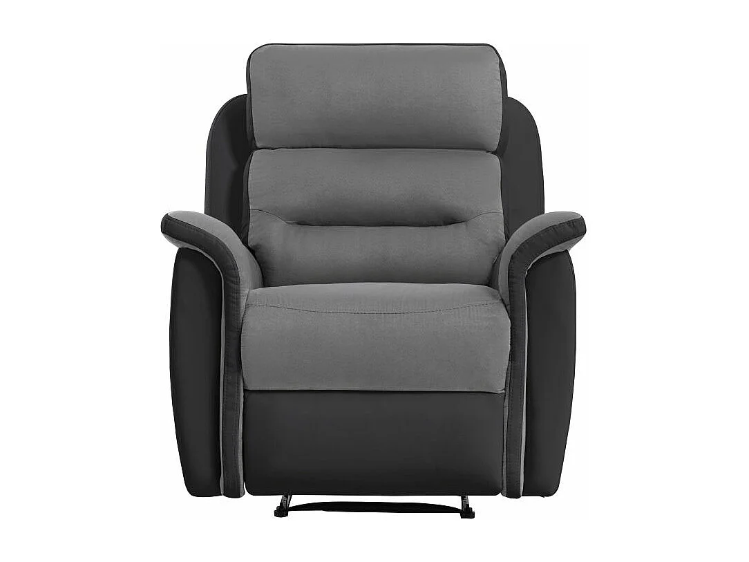 Ensemble canapé relax manuel Léon 3 places + fauteuil manuel en microfibre et simili Gris/noir - Loungitude