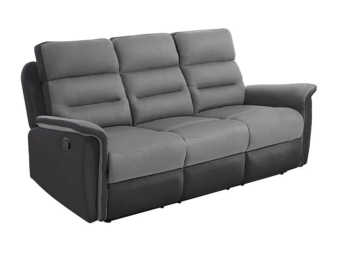 Ensemble canapé relax manuel Léon 3 places + fauteuil manuel en microfibre et simili Gris/noir - Loungitude