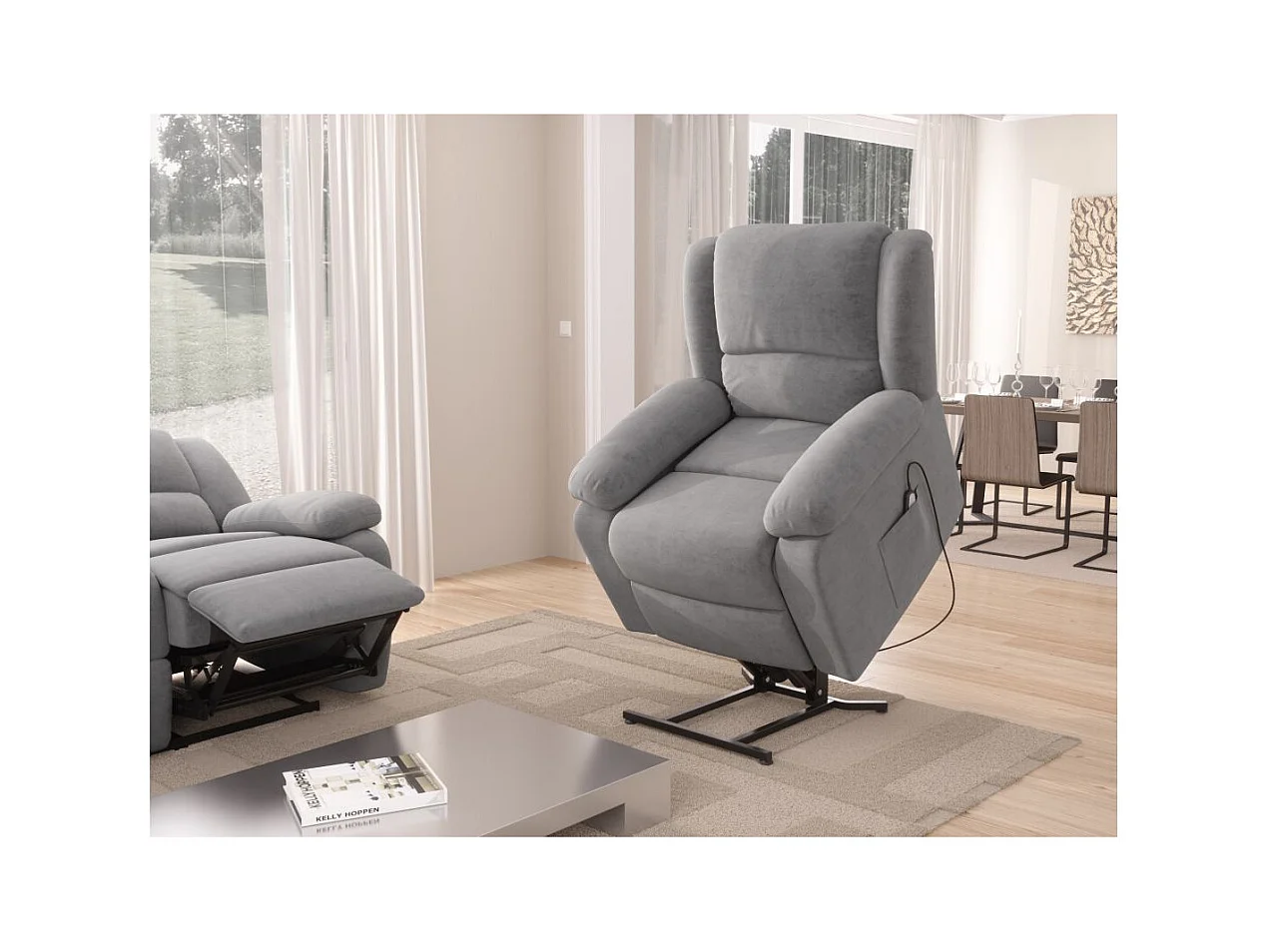 Ensemble canapé relax électrique Léo 3 places + fauteuil releveur en microfibre grise - Loungitude