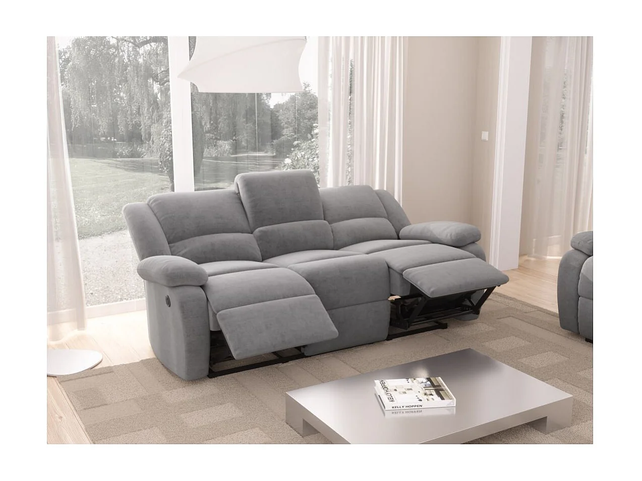 Ensemble canapé relax électrique Léo 3 places + fauteuil releveur en microfibre grise - Loungitude