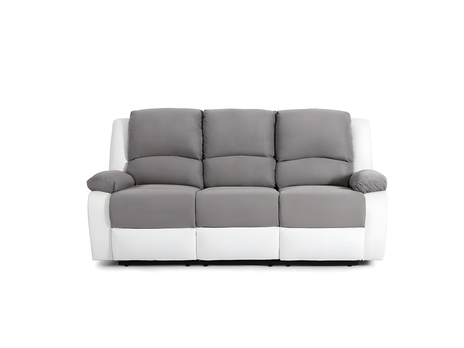 RELAXXO - Pack canapé relax manuel LEO 3 pl + fauteuil manuel en microfibre et simili - Gris/Blanc