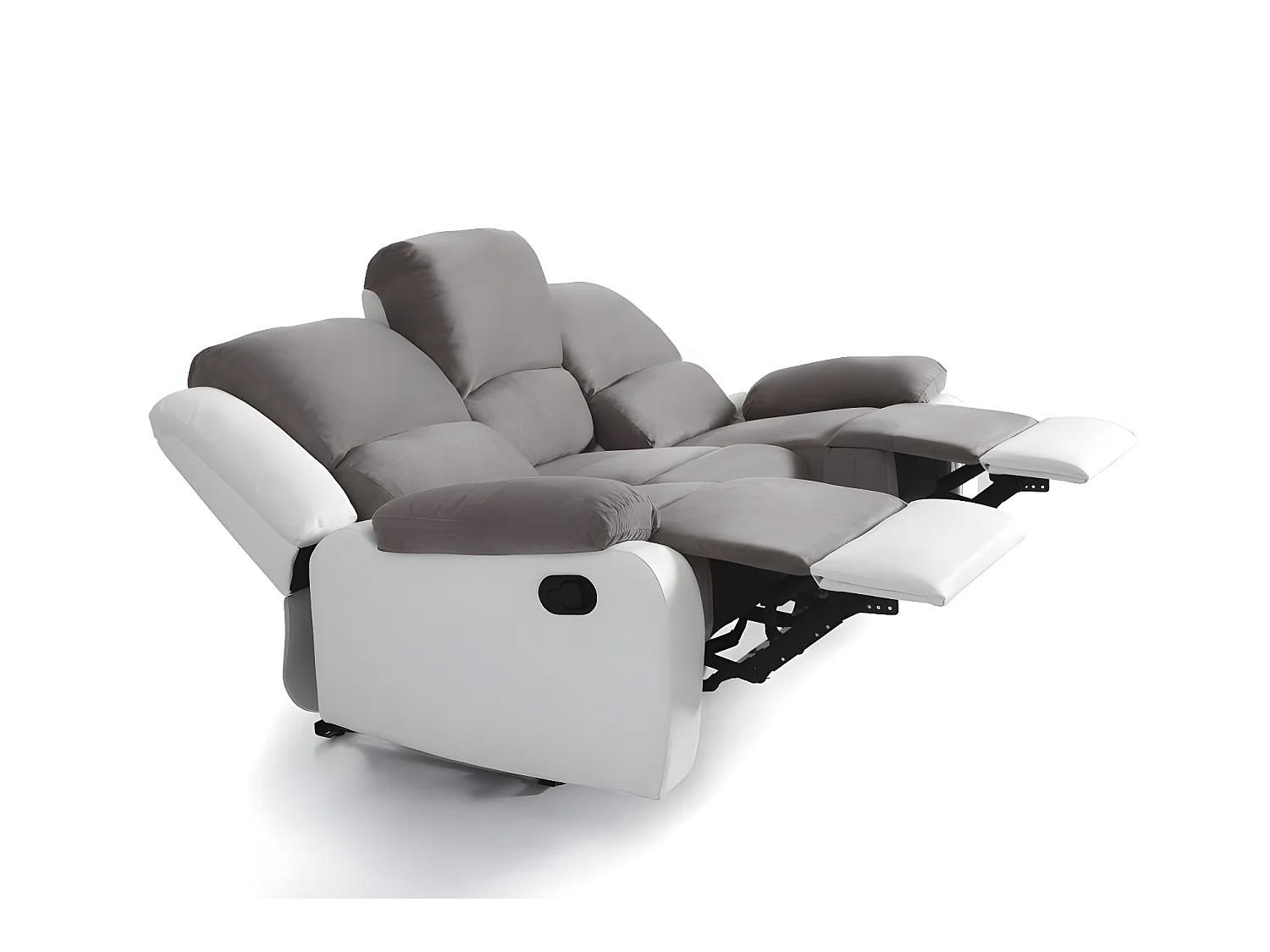 RELAXXO - Pack canapé relax manuel LEO 3 pl + fauteuil manuel en microfibre et simili - Gris/Blanc