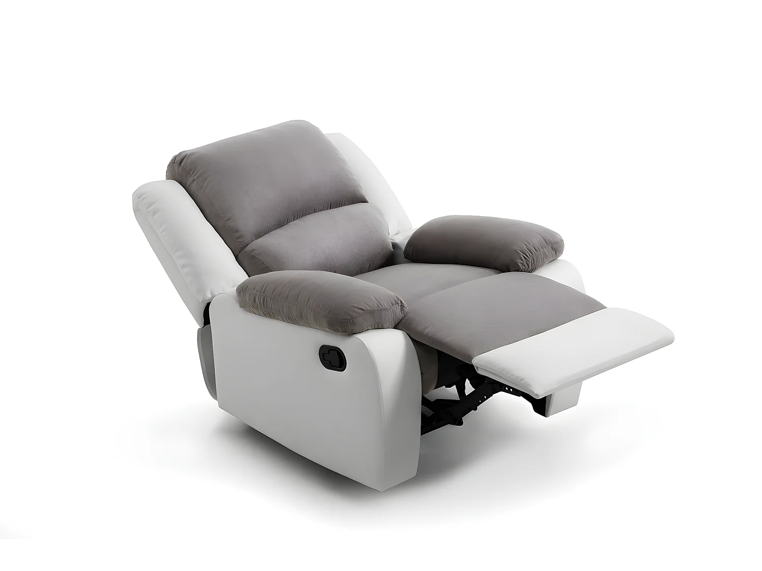 RELAXXO - Pack canapé relax manuel LEO 3 pl + fauteuil manuel en microfibre et simili - Gris/Blanc