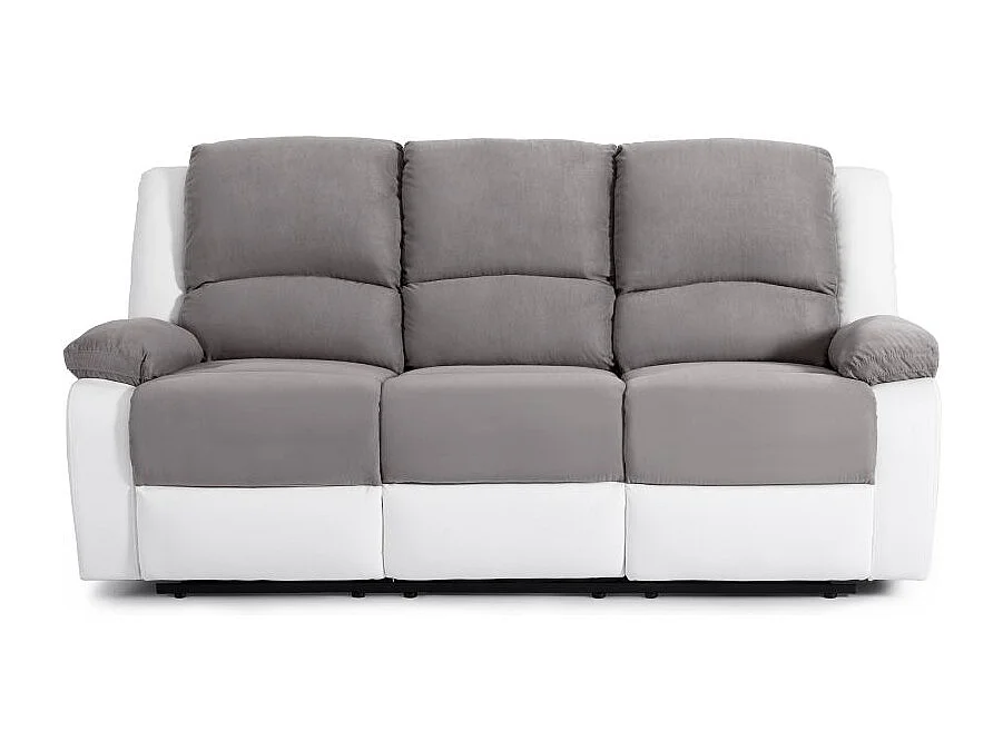 RELAXXO - Pack canapé relax manuel LEO 3 pl + fauteuil manuel en microfibre et simili - Gris/Blanc