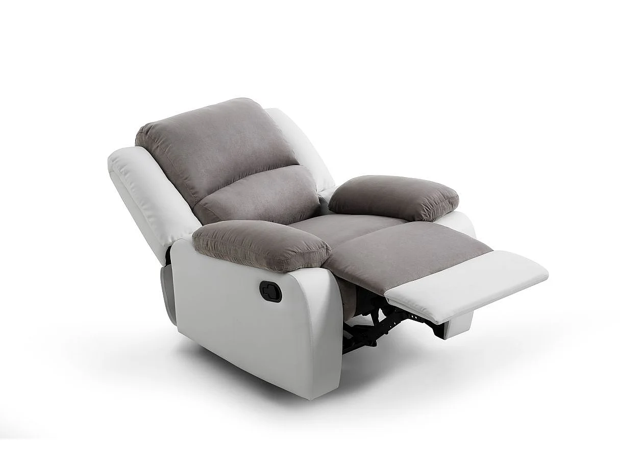 RELAXXO - Pack canapé relax manuel LEO 3 pl + fauteuil manuel en microfibre et simili - Gris/Blanc