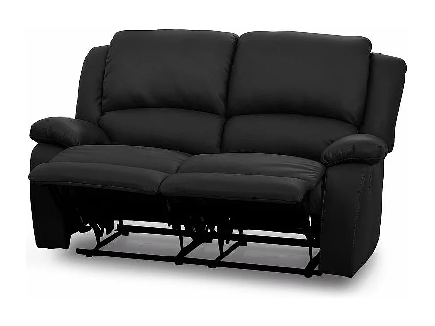 Ensemble canapé relax manuel Léo 2 places + fauteuil manuel en simili - Noir - Loungitude