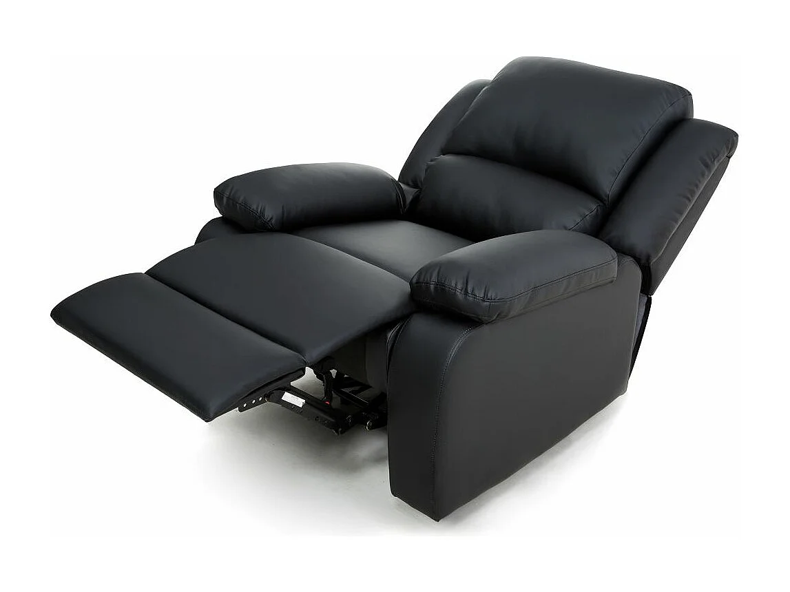 Fauteuil De Relaxation Manuel LOUNGITUDE - Simili Noir - Dossier Inclinable, Repose-pieds Relevable - Confort Détente