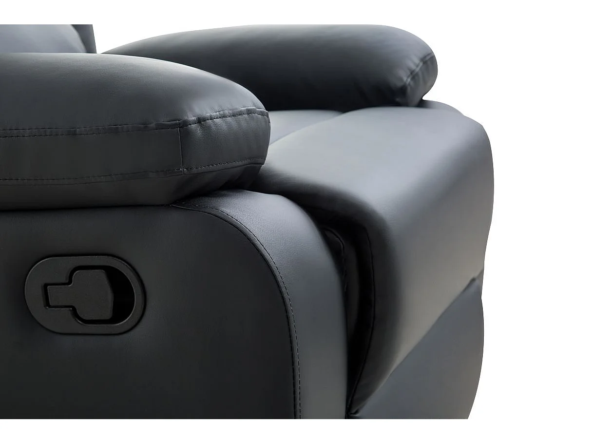 Ensemble canapé relax manuel Léo 2 places + fauteuil manuel en simili - Noir - Loungitude