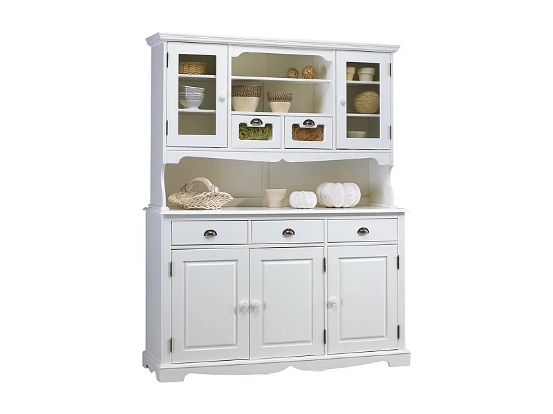 Vaisselier Blanc 5 Portes 5 Tiroirs 11 Niches Style Anglais L 146.6 H 186 P 42.5 cm