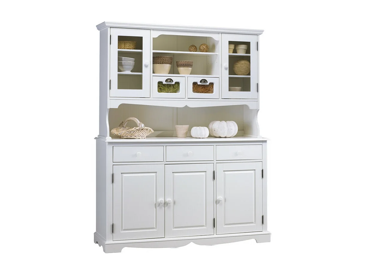 Vaisselier Blanc 5 Portes 5 Tiroirs 11 Niches Style Anglais L 146.6 H 186 P 42.5 cm