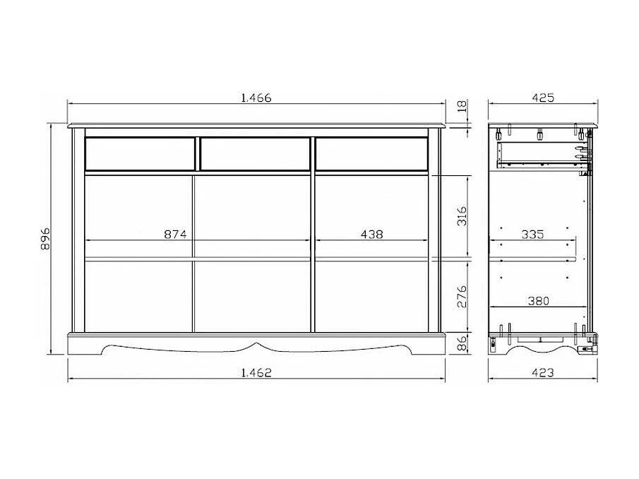 Vaisselier Blanc 5 Portes 5 Tiroirs 11 Niches Style Anglais L 146.6 H 186 P 42.5 cm