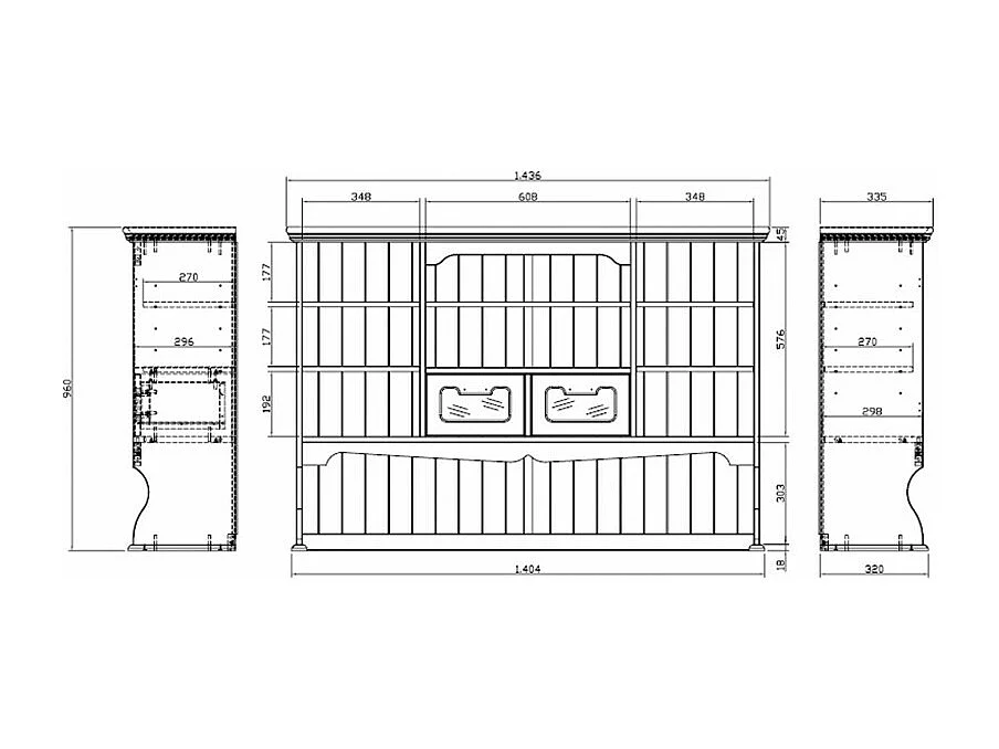 Vaisselier Blanc 5 Portes 5 Tiroirs 11 Niches Style Anglais L 146.6 H 186 P 42.5 cm
