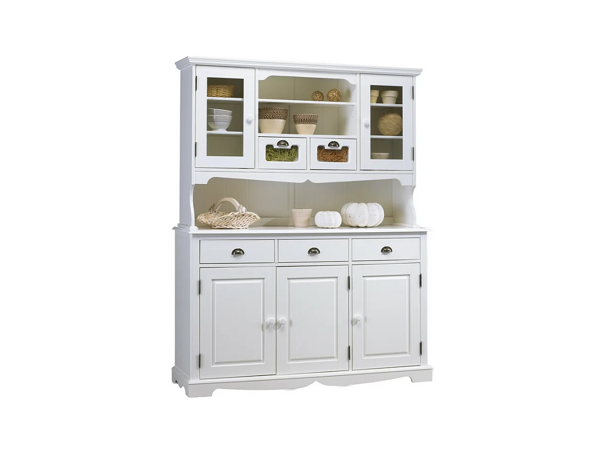 Vaisselier Blanc 5 Portes 5 Tiroirs 11 Niches Style Anglais L 146.6 H 186 P 42.5 cm