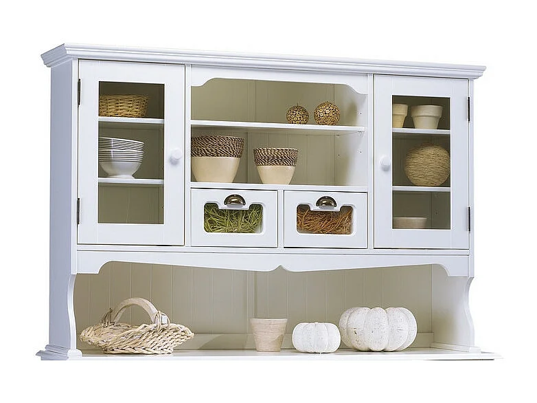 Vaisselier Blanc 5 Portes 5 Tiroirs 11 Niches Style Anglais L 146.6 H 186 P 42.5 cm