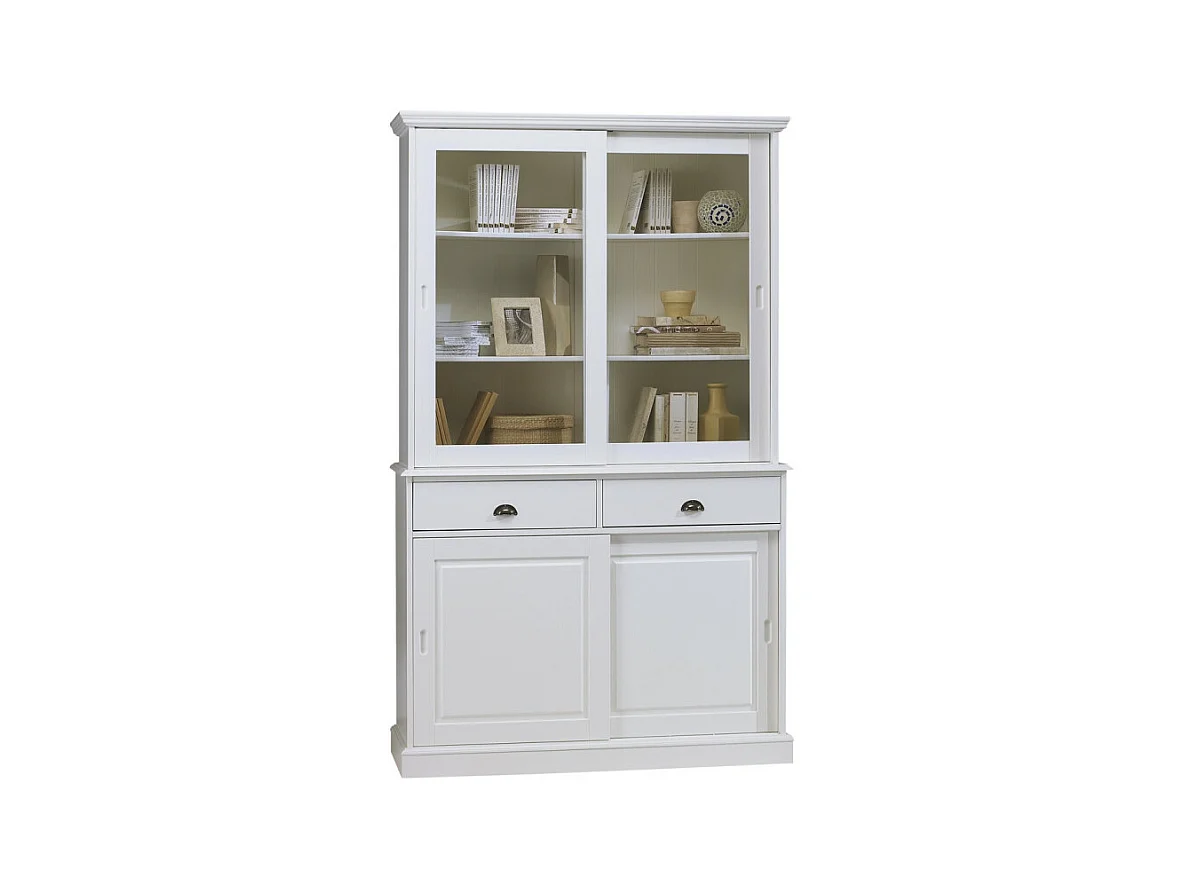 Vaisselier Blanc 4 Portes Coulissantes 2 Tiroirs 5 Niches L 121 H 198.8 P 42.3 cm