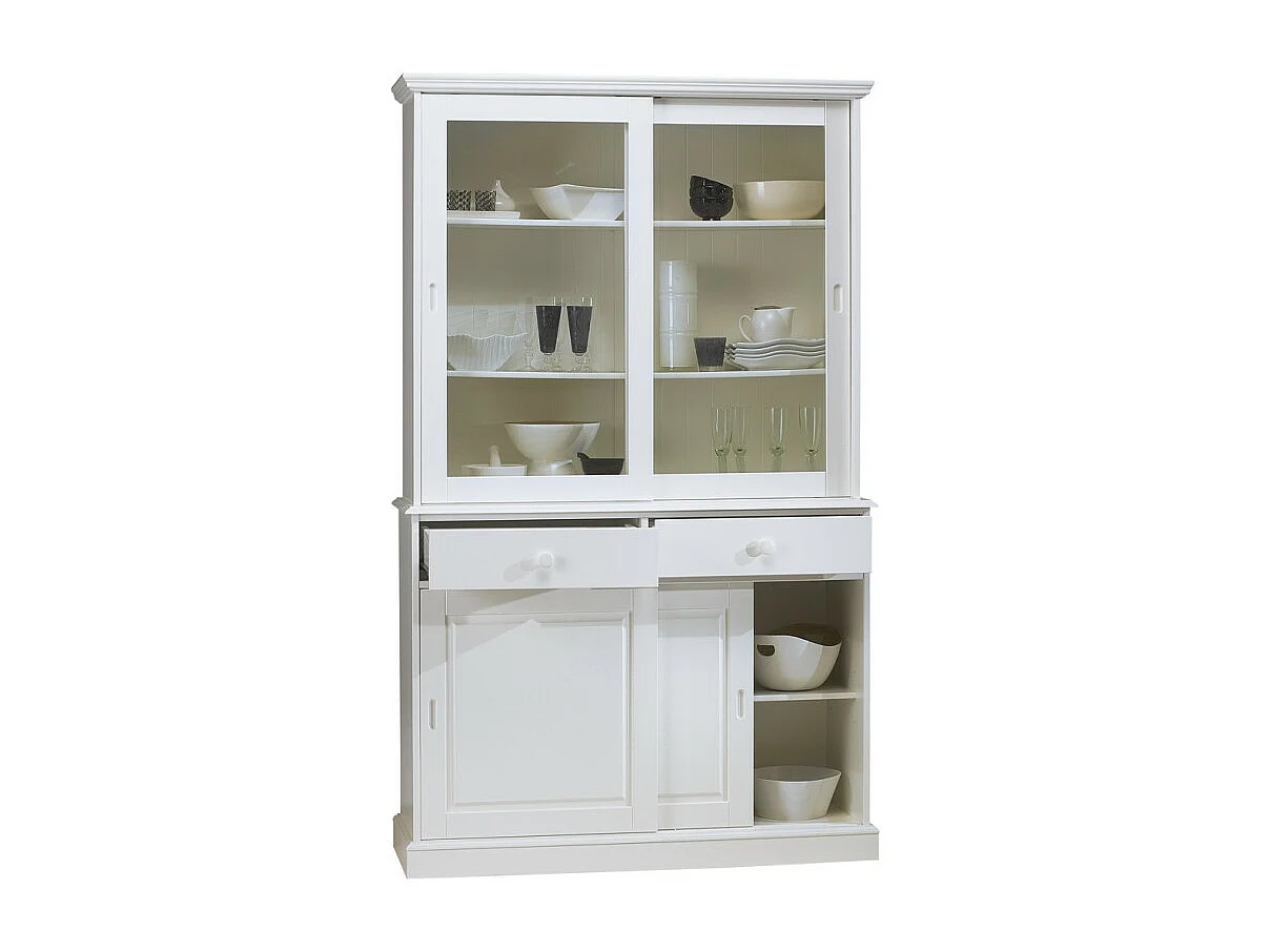 Vaisselier Blanc 4 Portes Coulissantes 2 Tiroirs 5 Niches L 121 H 198.8 P 42.3 cm