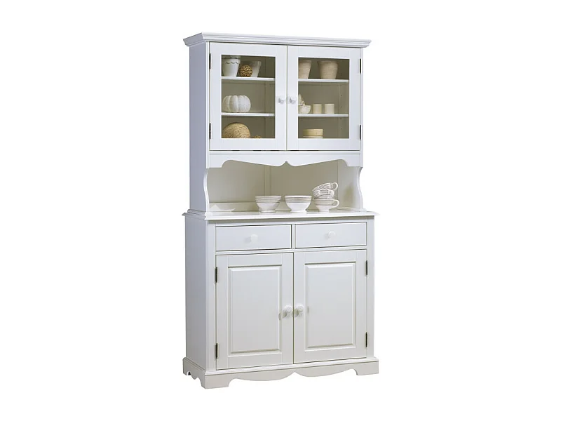 Buffet Vaisselier Blanc 4 Portes Style Anglais 6 Niches L 101 H 186 P 42 cm
