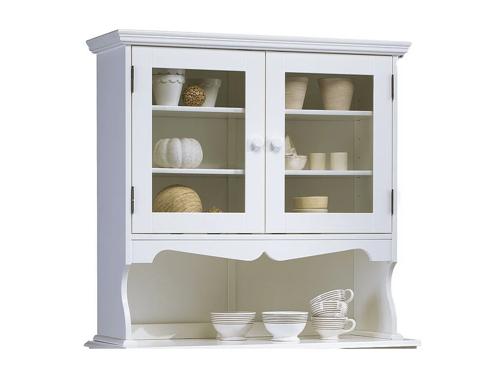 Buffet Vaisselier Blanc 4 Portes Style Anglais 6 Niches L 101 H 186 P 42 cm
