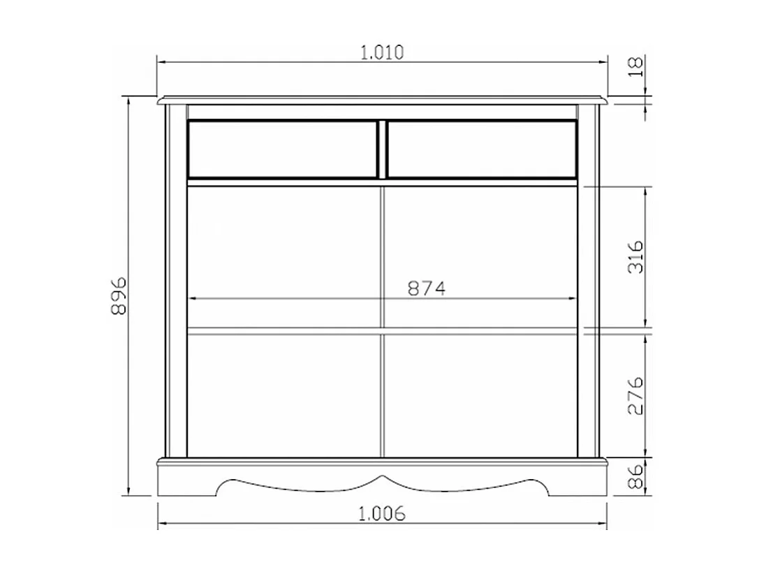 Buffet Vaisselier Blanc 4 Portes Style Anglais 6 Niches L 101 H 186 P 42 cm