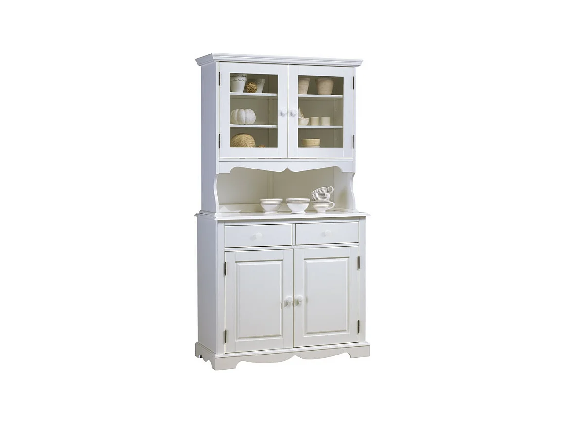 Buffet Vaisselier Blanc 4 Portes Style Anglais 6 Niches L 101 H 186 P 42 cm