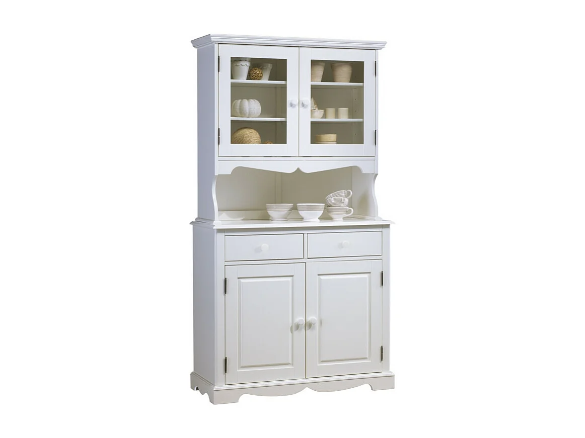 Buffet Vaisselier Blanc 4 Portes Style Anglais 6 Niches L 101 H 186 P 42 cm