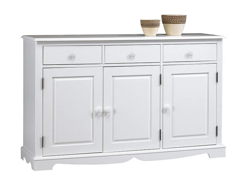Buffet Blanc 3 Portes 3 Tiroirs Style Anglais 4 Niches L 146.6 H 89.6 P 42.5 cm
